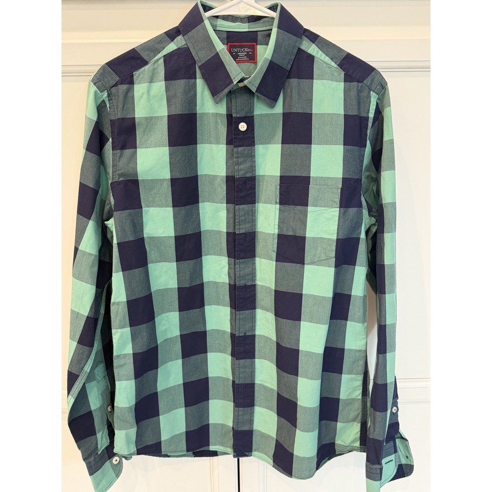 UNTUCKit Men's sz M Green Navy Buffalo Check Button-Down Shirt Leisure wear NWOT